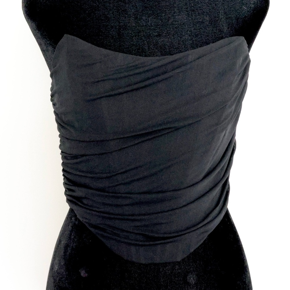 Black Strapless Ruched Corset Top